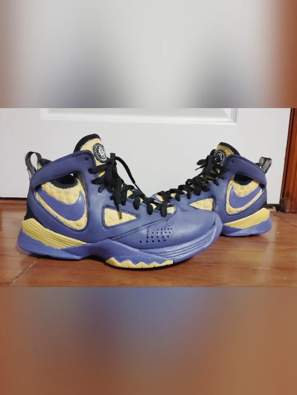 Nike Huarache 2k10 Custom Yellow Purple Basketball Shoes Size 11